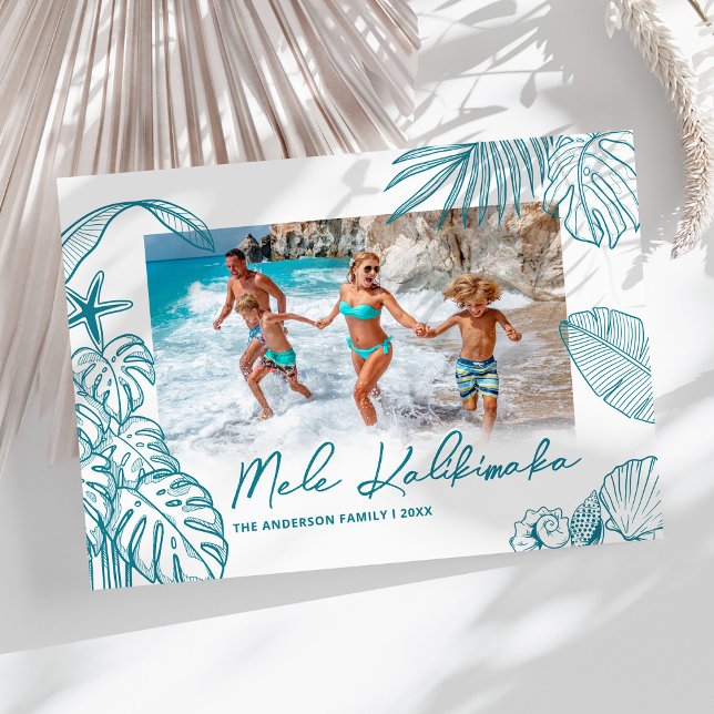 Cartes Pour Fêtes Annuelles Mele Kalikimaka Photo Turquoise Noël (Créateur téléchargé)