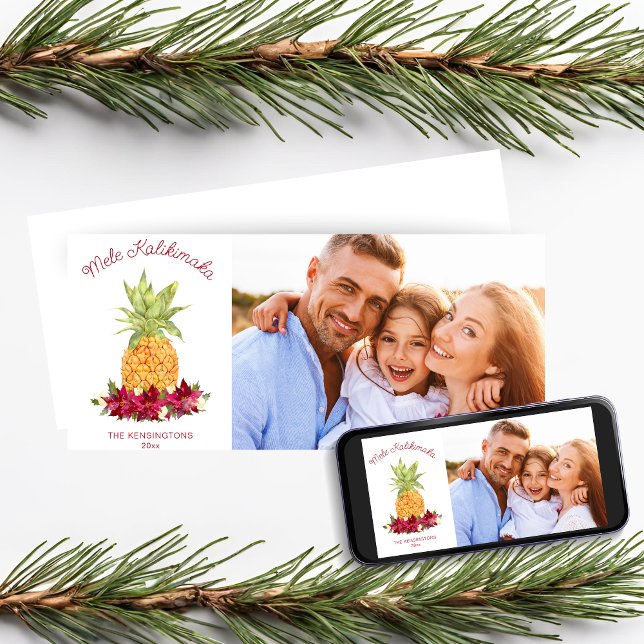 Cartes Pour Fêtes Annuelles Mele Kalikimaka Photos de Fête d'Ananas Floral (Mele Kalikimaka Floral Pineapple Holiday Photo Card)