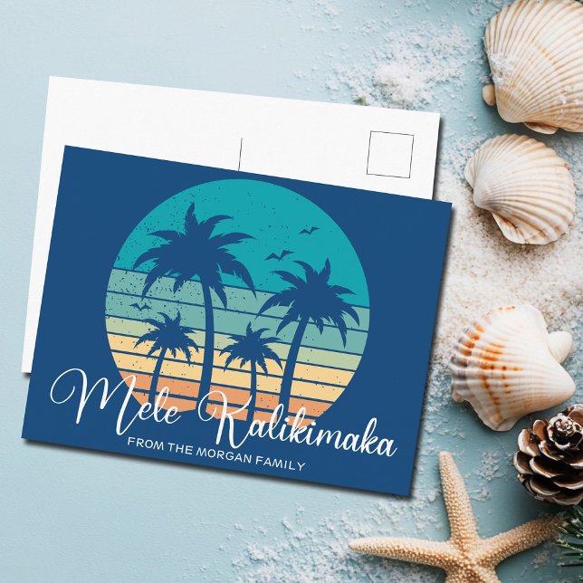 Cartes Pour Fêtes Annuelles Mele Kalikimaka Plage tropicale coucher de soleil  (Créateur téléchargé)