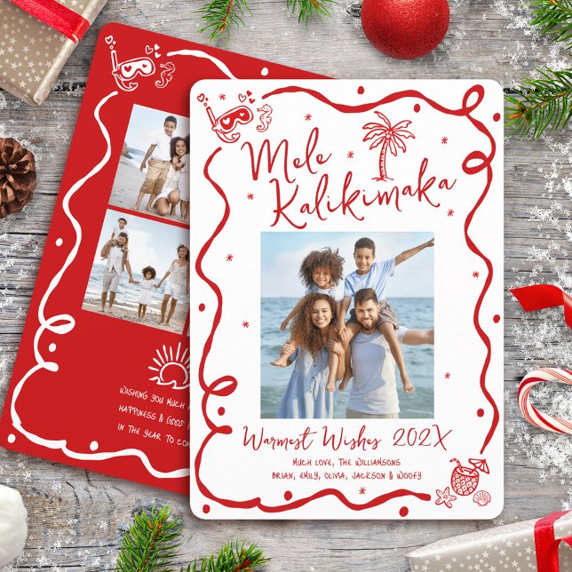 Cartes Pour Fêtes Annuelles Mele Kalikimaka Red 5 Photo Hand Drawn Christmas (Créateur téléchargé)