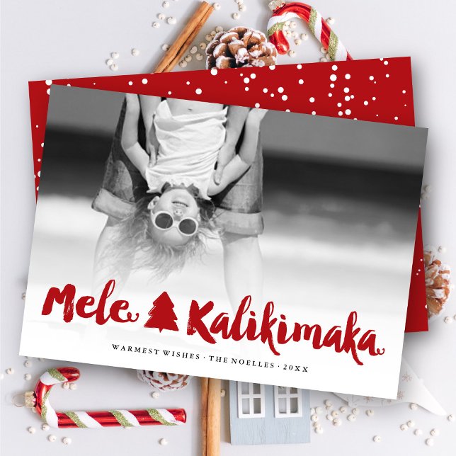 Cartes Pour Fêtes Annuelles Mele Kalikimaka Red Brush Script Photo de Noël (Créateur téléchargé)
