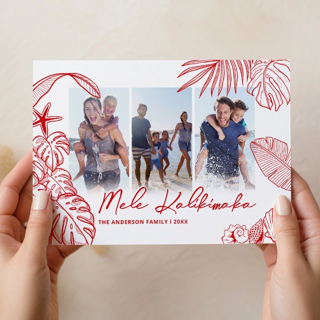 Cartes Pour Fêtes Annuelles Mele Kalikimaka Rouge 3 Photo Noël (Créateur téléchargé)