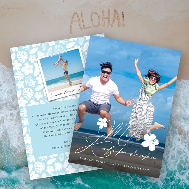 Cartes Pour Fêtes Annuelles Mele Kalikimaka Script élégant Photo de Noël (Créateur téléchargé)