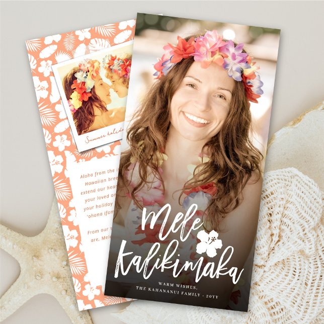 Cartes Pour Fêtes Annuelles Mele Kalikimaka Script photo de Noël (Créateur téléchargé)