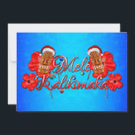 Cartes Pour Fêtes Annuelles Mele Kalikimaka Tiki Hawaiian Christmas<br><div class="desc">Mele Kalikimaka is Hawaiian for Merry Christmas. Celebrate a nice chaum beach Christmas. Mele Kalikimaka decorated with Christmas ornaments and candy canes. Et deux Tiki Masks et Santa Claus Hats.</div>