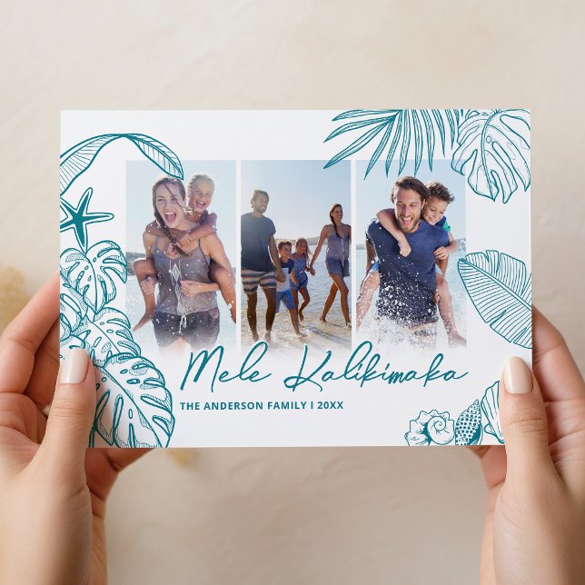 Cartes Pour Fêtes Annuelles Mele Kalikimaka Turquoise 3 Photo Noël (Créateur téléchargé)