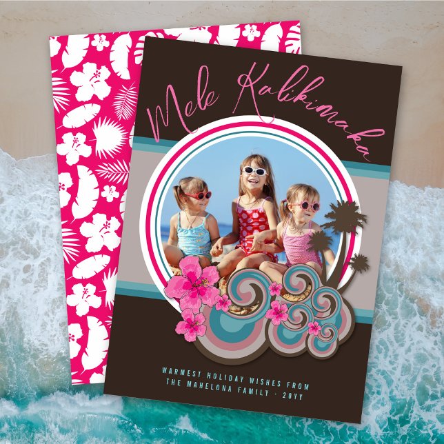 Cartes Pour Fêtes Annuelles Mele Kalimaka Hibiscus Palm Trees de Noël Photo (Créateur téléchargé)