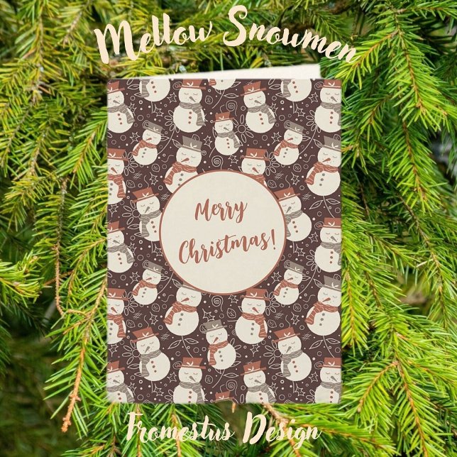 Cartes Pour Fêtes Annuelles Mellow Snowmen - Joyeux Noël! modifiable rouge v2 (Créateur téléchargé)