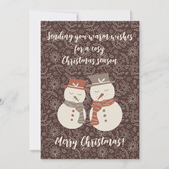 Cartes Pour Fêtes Annuelles Mellow Snowmen - Joyeux Noël! modifiable rouge v3 (Devant)