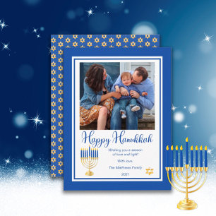 Cartes Pour Fêtes Annuelles Menorah avec lumières Happy Hanoukka Family Photo