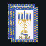 Cartes Pour Fêtes Annuelles Menorah avec lumières Happy Hanoukka Family Photo<br><div class="desc">Idéal pour fêter la saison Hanoukka,  ce design présente notre graphique vectorielle menorah originale avec calligraphie de texte,  "Happy Hanoukka" saluant en face avec votre photo de famille au dos avec votre message unique. Conception composite par Holiday Hearts Designs (droits réservés).</div>