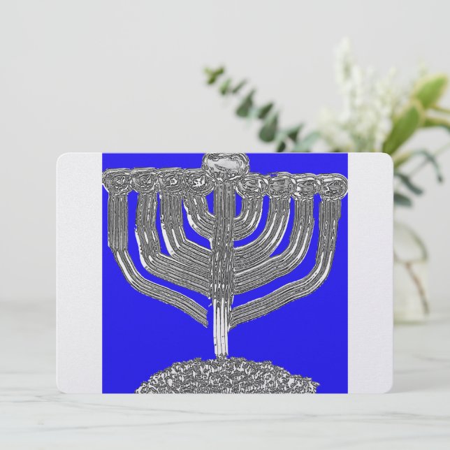 Cartes Pour Fêtes Annuelles Menorah bleu et argent de Hanoukka (Debout devant)