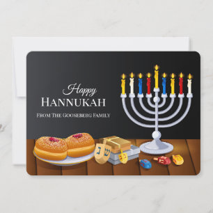 Cartes Pour Fêtes Annuelles Ménorah classique de Hanukkah Sufganiyot Toupie de