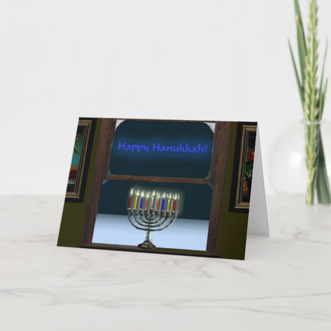Cartes Pour Fêtes Annuelles Menorah Dans La Fenêtre (Devant)