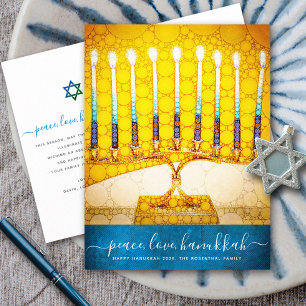 Cartes Pour Fêtes Annuelles Menorah élégante jaune doré Hanukkah écriture sarc