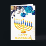 Cartes Pour Fêtes Annuelles Menorah moderne bleu et or Happy Hanoukka Holi<br><div class="desc">Menorah bleu & or moderne Happy Hanoukka Holiday Card propose des roses bleu & or arrière - plan blanc et des bougies Hanoukka.L'intérieur de la carte a un modèle de message personnel.Cliquez sur le bouton Personnaliser pour la customiser avec votre propre texte.</div>