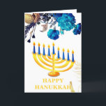 Cartes Pour Fêtes Annuelles Menorah moderne bleu et or Happy Hanoukka Holi<br><div class="desc">Menorah bleu & or moderne Happy Hanoukka Holiday Card propose des roses bleu & or arrière - plan blanc et des bougies Hanoukka.L'intérieur de la carte a un modèle de message personnel.Cliquez sur le bouton Personnaliser pour la customiser avec votre propre texte.</div>