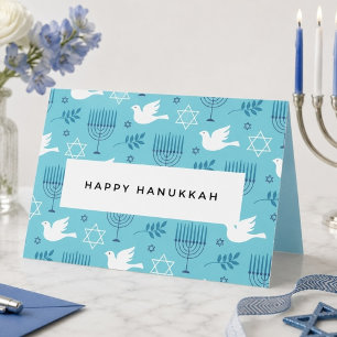 Cartes Pour Fêtes Annuelles Menorah moderne bleu Hanukkah sarcelle, colombe &
