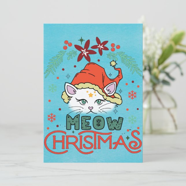 Cartes Pour Fêtes Annuelles Meow Christmas, Merry Christmas (Debout devant)