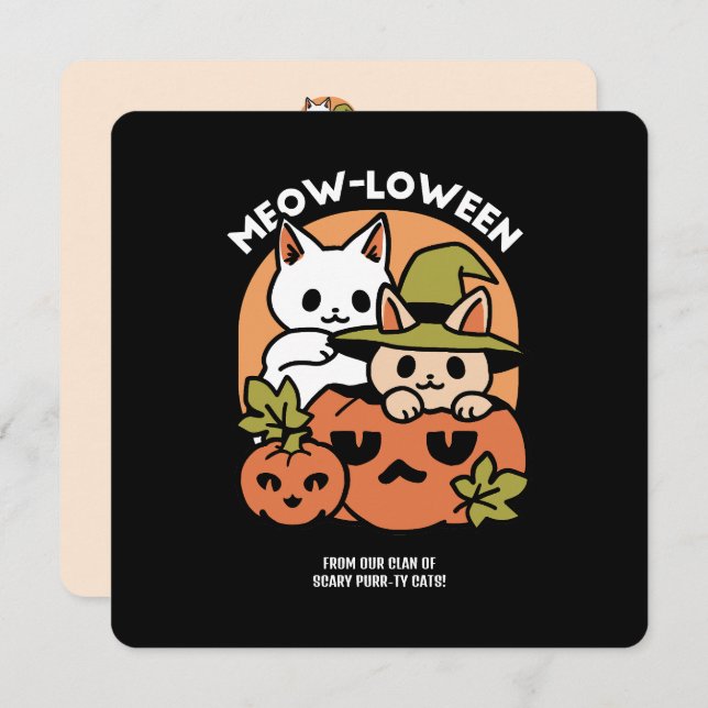 Cartes Pour Fêtes Annuelles Meow-Loween - Création festive de chat pour Hallow (Devant / Derrière)