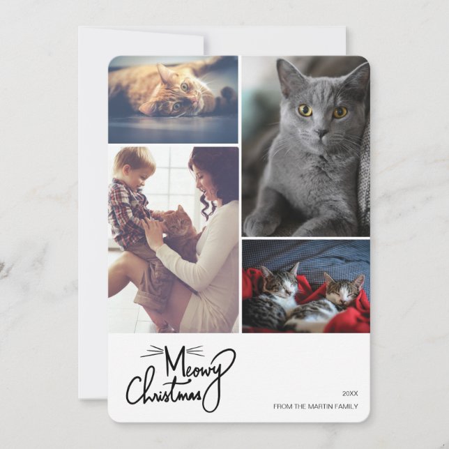 Cartes Pour Fêtes Annuelles MeowChristmas Funny Chat Thème Personnalisé 4 Phot (Devant)