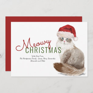 Cartes Pour Fêtes Annuelles Meowe Noël Chat sibérien Santa Hat Aquarelle