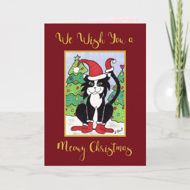 Cartes Pour Fêtes Annuelles Meowny Christmas Cute Tuxedo Chat Fête Personnalis (Devant)