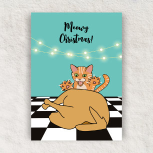 Cartes Pour Fêtes Annuelles Meowny Christmas Drôle Chat Turquie Dessin