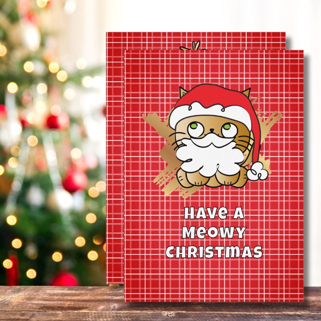 Cartes Pour Fêtes Annuelles Meowny Christmas Funny Chat Cartoon mignonne (Créateur téléchargé)