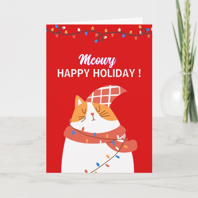Cartes Pour Fêtes Annuelles Meowy and Funny Black Cat Christmas Holiday Card (Devant)