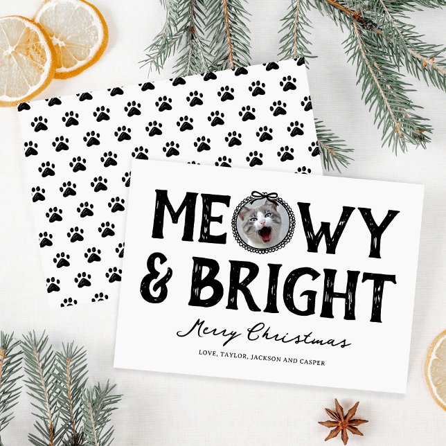 Cartes Pour Fêtes Annuelles Meowy & Bright Doodle Chat Photo Noël (Créateur téléchargé)