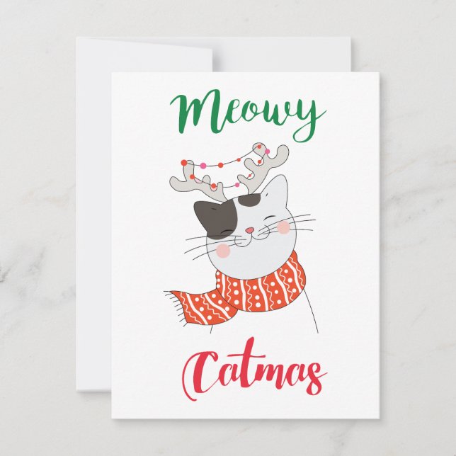 Cartes Pour Fêtes Annuelles Meowy Catmas, Joyeux Noël au chat (Devant)
