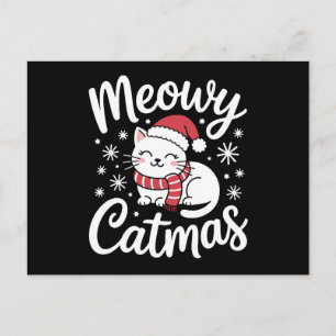 Cartes Pour Fêtes Annuelles Meowy Catmas Noël Chapeau de Papa Noël Écharpe pou