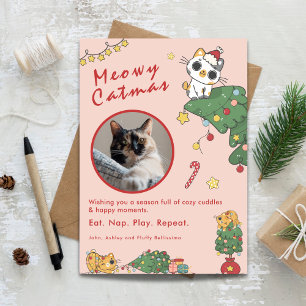 Cartes Pour Fêtes Annuelles Meowy Catmas Photo de Noël de chat mignon