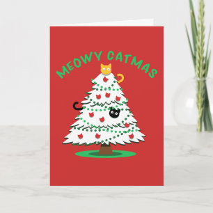 Cartes Pour Fêtes Annuelles Meowy Catmus   Drôles de chats sur l'arbre de Noël