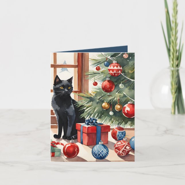 Cartes Pour Fêtes Annuelles Meowy Christmas Bombay Cat Aquarelle (Devant)