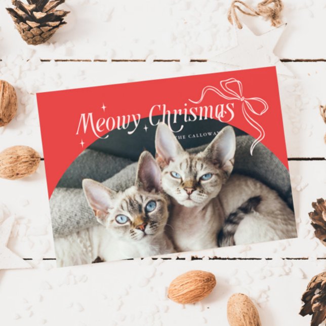 Cartes Pour Fêtes Annuelles Meowy Christmas Cat Photo Red Holiday Card (Créateur téléchargé)