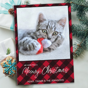 Cartes Pour Fêtes Annuelles Meowy Christmas Chat Animal Photo Red Buffalo Plai