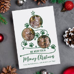 Cartes Pour Fêtes Annuelles Meowy Christmas Chat Pet 3 Photo<br><div class="desc">Ajoutez vos photos de chat mignonnes à cette carte de Noël personnalisée pour amoureux des animaux de compagnie,  avec l'arbre de Noël formé par trois photos et empreintes de pattes. Sur le dos se trouve un motif d'empreintes de pattes de chat.</div>