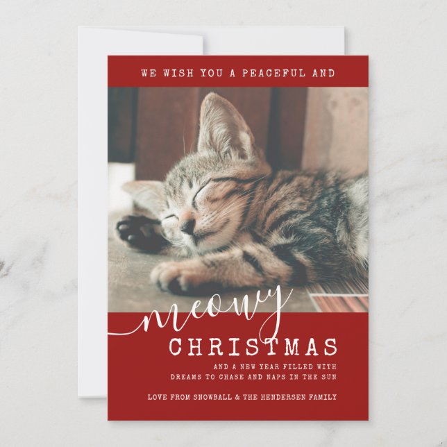 Cartes Pour Fêtes Annuelles Meowy Christmas Chat Photo Cute Simple (Devant)
