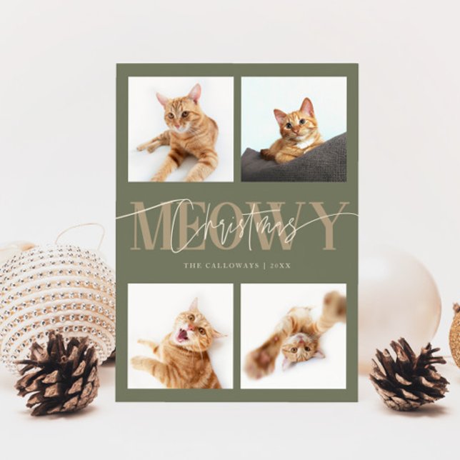 Cartes Pour Fêtes Annuelles Meowy Christmas Chat Photos Sage Green Noël (Créateur téléchargé)