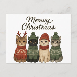 Cartes Pour Fêtes Annuelles Meowy Christmas Cute Cats Holiday Postcard | Cozy 