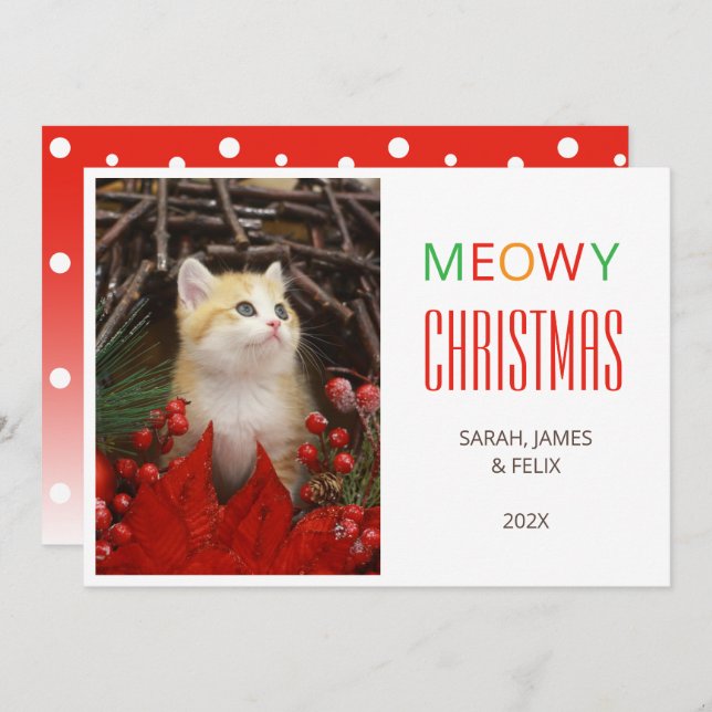 Cartes Pour Fêtes Annuelles Meowy Christmas Cute Chat Photo Amoureux des anima (Devant / Derrière)