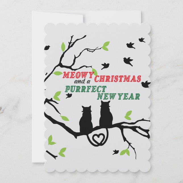 Cartes Pour Fêtes Annuelles "Meowy Christmas et un Nouvel An parfait" (Devant)