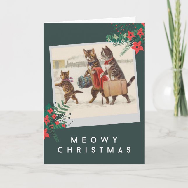 Cartes Pour Fêtes Annuelles Meowy Christmas - Famille de chats en neige (Devant)