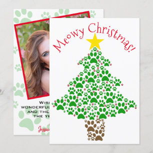 Cartes Pour Fêtes Annuelles Meowy Christmas Jote Amusant Empreinte de patte Tr