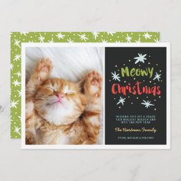 Cartes Pour Fêtes Annuelles Meowy Christmas Kitty Modern Christmas Photo Green