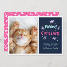 Cartes Pour Fêtes Annuelles Meowy Christmas Kitty moderne Photo de Noël rose