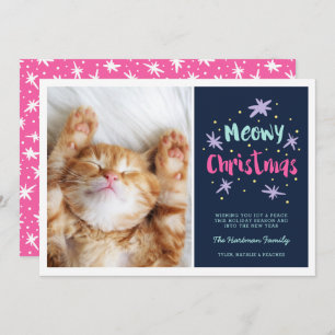 Cartes Pour Fêtes Annuelles Meowy Christmas Kitty moderne Photo de Noël rose