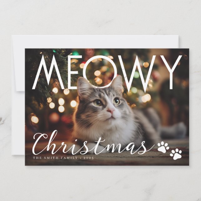 Cartes Pour Fêtes Annuelles Meowy Christmas Modern Photo Holiday Card (Devant)